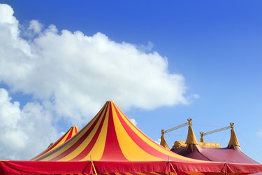 Circus tent red orange and yellow stripped pattern