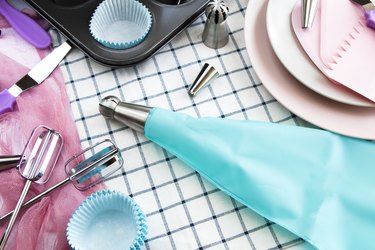 colorful kitchen utensils. tools for creating and decorating a cake