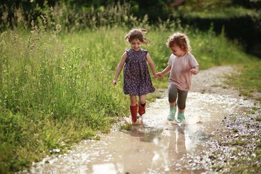 Girls playing in mud