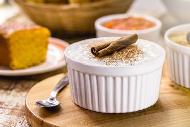 bowl of rice pudding in a rural setting, typical Brazilian dessert in the state of Minas Gerais during the festivals of June and July