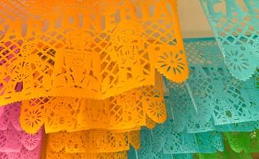 Colorful Rows of Mexican Papel Picado Hanging from Ceiling