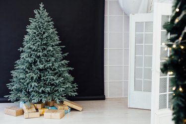 Winter Christmas tree with gifts decor New Year's Eve