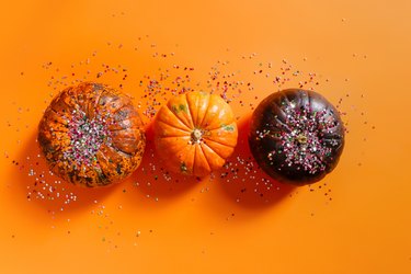 Decorative pumpkins and glitter
