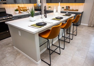 Kitchen Island With Place Settings & Bar Stools
