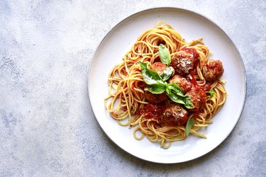 Spaghetti with meatballs in tomato sauce