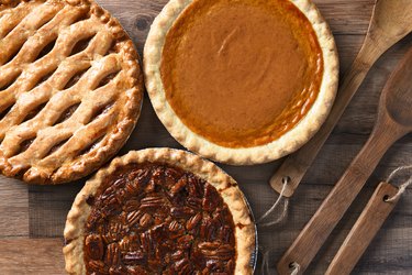 Three pies, including pumpkin and pecan