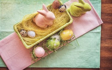 Colorful Easter Decoration with Eggs and Easter Bunnies