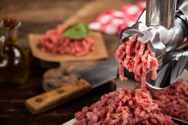 Close-up of a minced meat in grinder