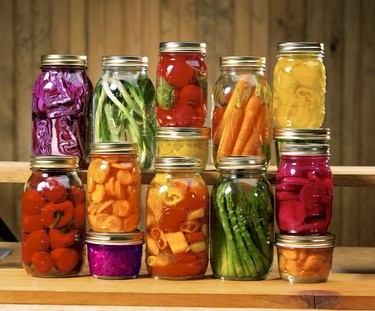 Mason jars with canned vegetables