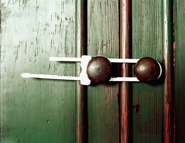 Child lock on drawer handles, close-up