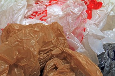 Close-up of disposable plastic grocery bags