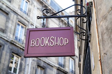 Retro bookstore sign in city street