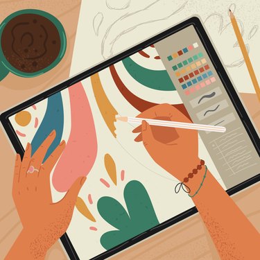 Artist graphic designer using digital tablet vector