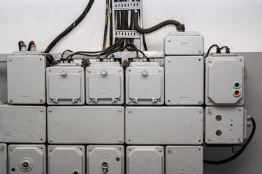 old gray metal electric boxes