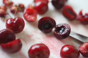 Pitted and whole red cherries