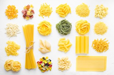 Variety of types and shapes of Italian pasta