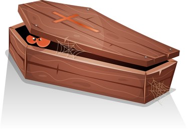 Eyes Of Vampire Inside Wood Coffin