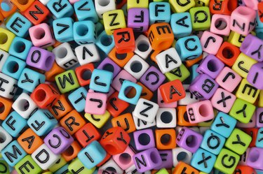Close-up view of colorful alphabet beads