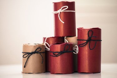 Wrapped objects on colored background