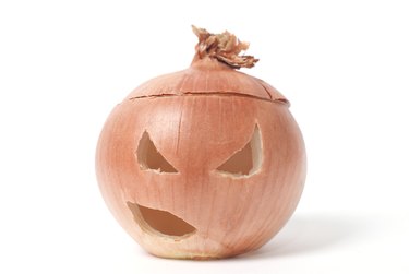 Jack-o-lantern made out of onion
