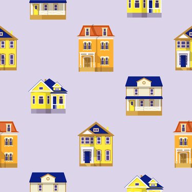 Pattern of houses on a gray background. Vector illustration