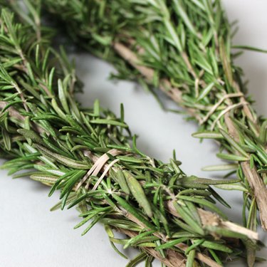 A close-up of formed herb bunches