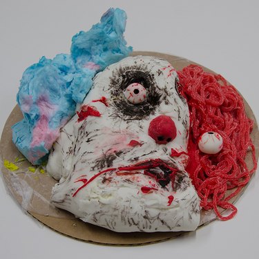 Demented clown cake with cotton candy hair