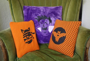 The completed hand-painted Halloween pillows