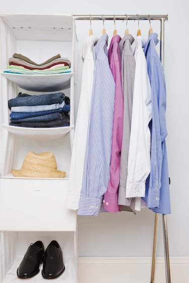 Clothes in shelving unit
