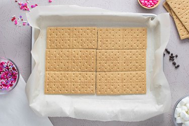 Graham crackers on a baking sheet