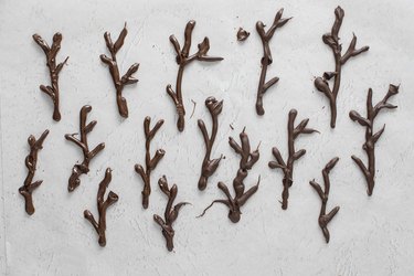 Chocolate twigs on parchment paper