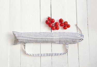 Striped bread bag with tomatoes