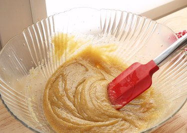 Wet ingredients mixed together in a glass bowl