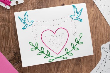 Pin-prick Valentine's Day card with embroidery