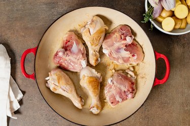 Searing the chicken in a dutch oven