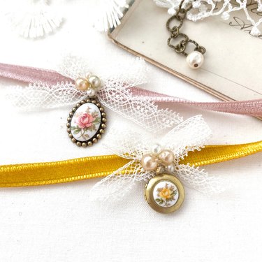 Vintage velvet choker necklaces with floral charms