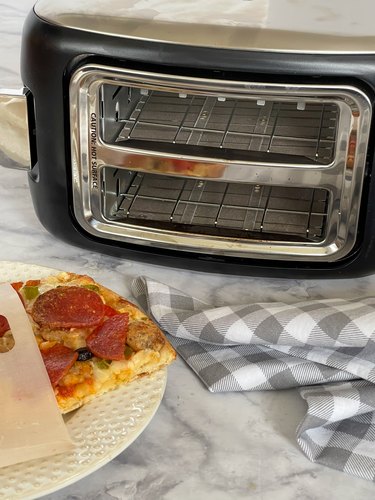 turn toaster on side to reheat pizza