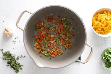 Cooked vegetables in a large pot