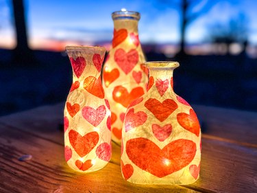 lit up Valentine's Day jar lanterns
