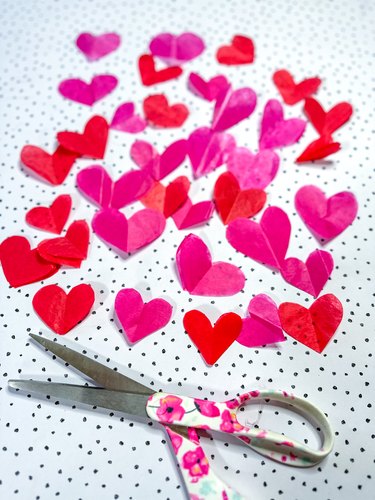 cut tissue paper hearts
