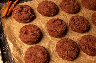 Chocolate snickerdoodles on a baking sheet