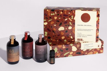 Mocktail kit for "brown liquor" with terrazzo-inspired packaging.