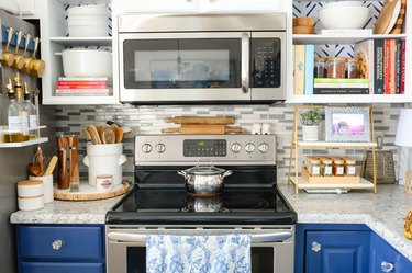 kitchen stove area that has been cleaned and organized