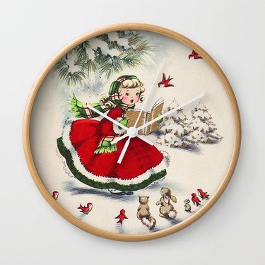 Vintage Christmas Girl Wall Clock from Society6