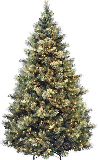 artificial christmas tree with pine cones