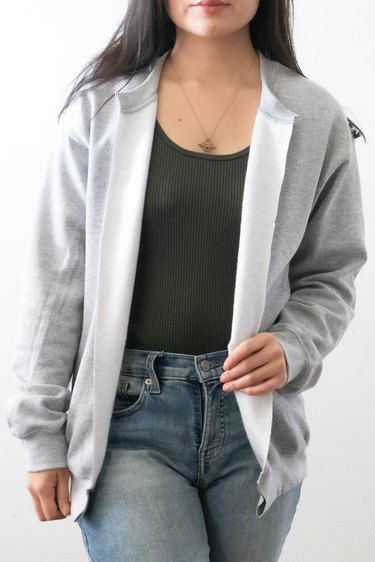 Finished DIY bomber sweatshirt jacket