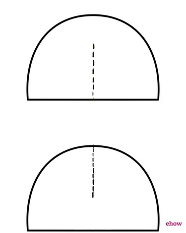Two separate semicircles with a dotted cut line partially down the center.