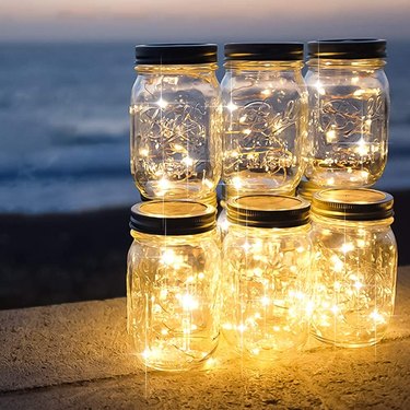 Fairy lights in mason jars