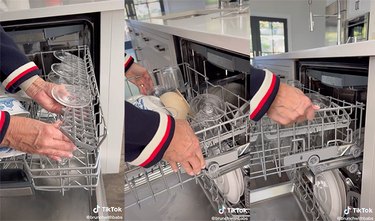 TikTok creator demonstrates how to load the top rack of a dishwasher