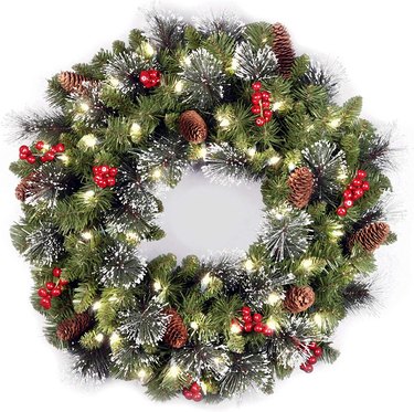 National Tree Company Pre-Lit Artificial Christmas Wreath with Pine Cones and Berry Clusters